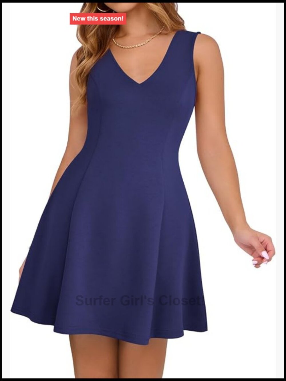 Womens V-Neck A-Line Mini Dress Sleeveless Cocktail Party Summer